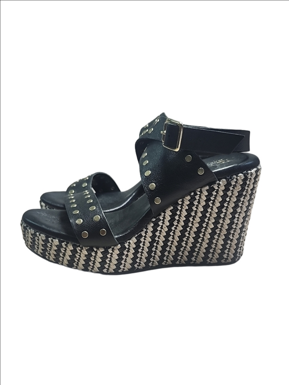 LOTTINI Made in Italy leather studded wedges sandals